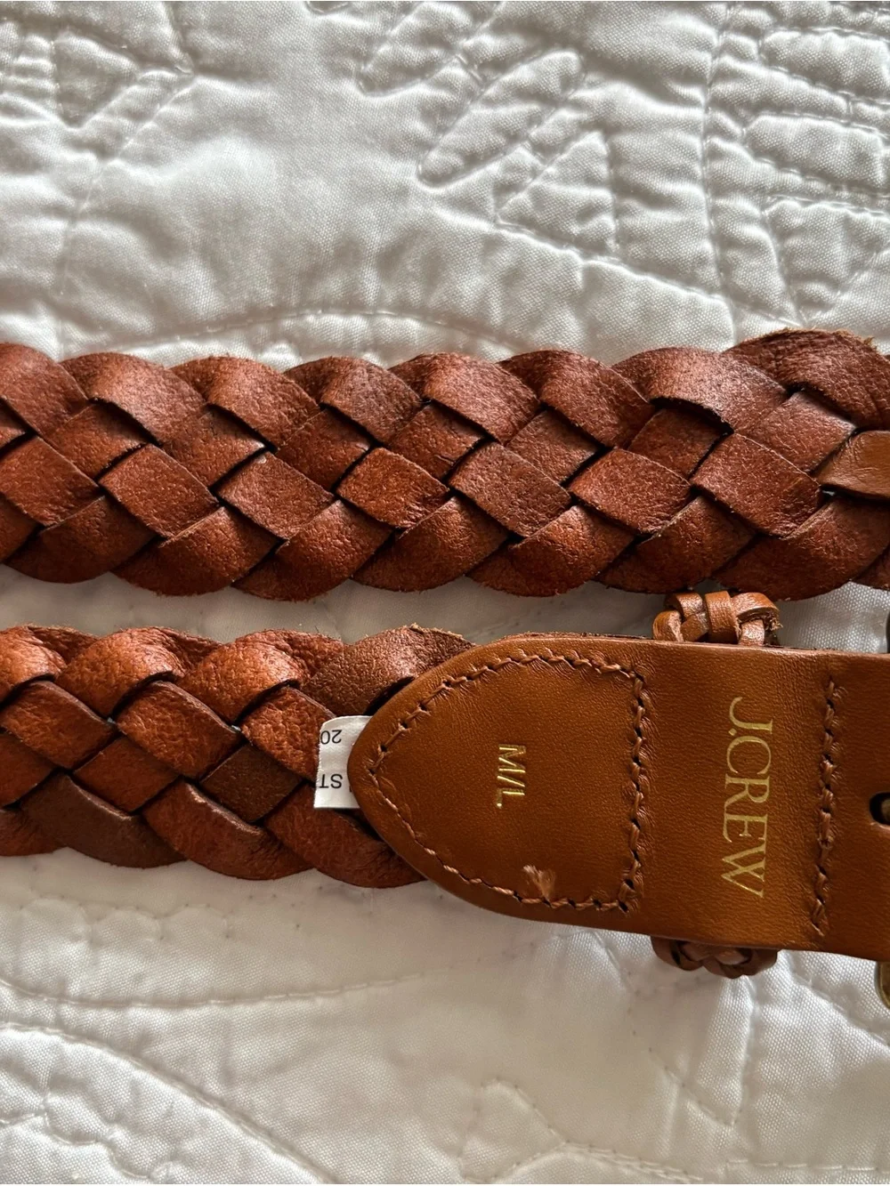 J. Crew Woven Leather Belt in Tan with Brass Buckle